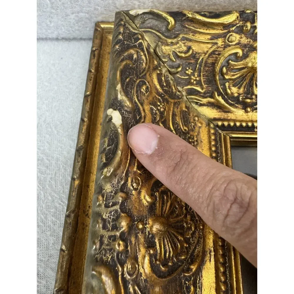 Vintage Jesus Portrait Print Ornate Gold Frame Christian Religious Wall Art